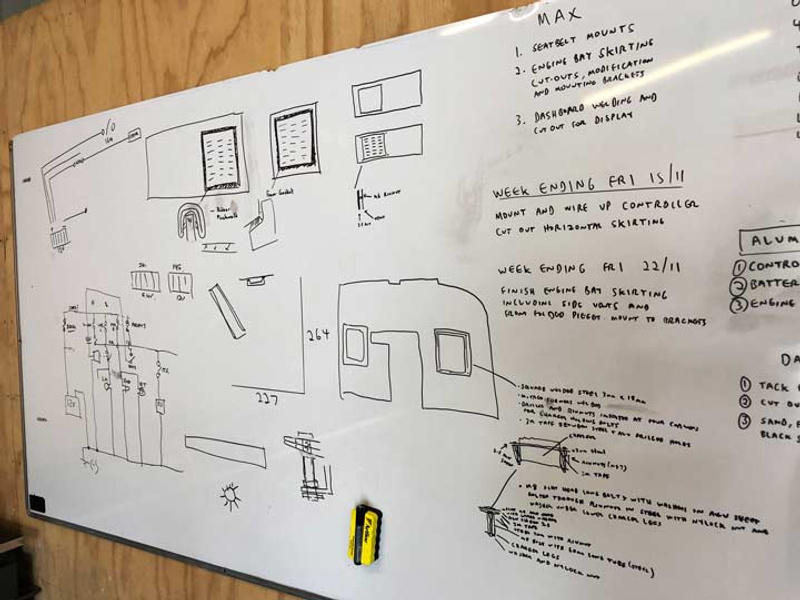 White board with electrical diagrams