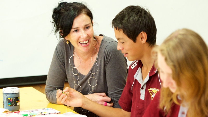 Secondary Education teacher Alice Hook at Alstonville High School with a student