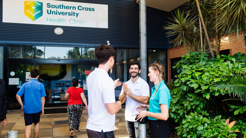 Students outside the Health clinic at Lismore campus