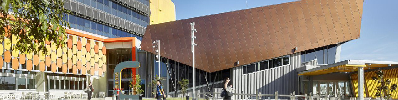 Gold Coast Campus Building C with students walking