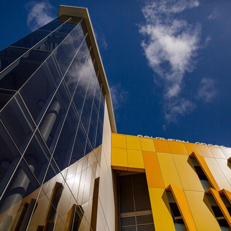 Looking up at buildings at the Gold Coast campus