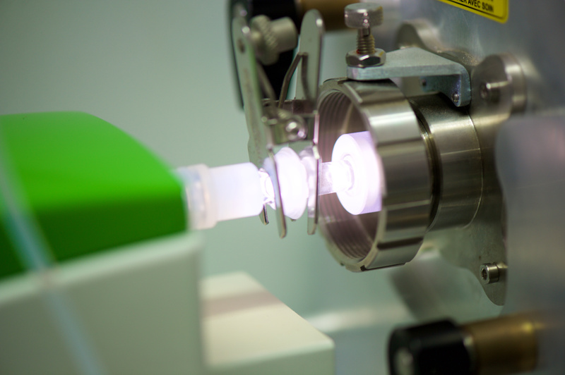 The plasma glow of an inductively coupled plasma mass spectrometer