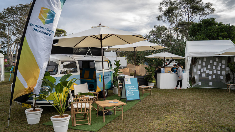 Southern Cross University Kombi and podcast space at the Byron Writers Festival