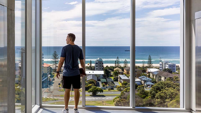 Student at Gold Coast campus room with ocean view