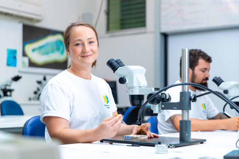 PhD candidate Colleen Rodd in the research lab on the Great Barrier Reef