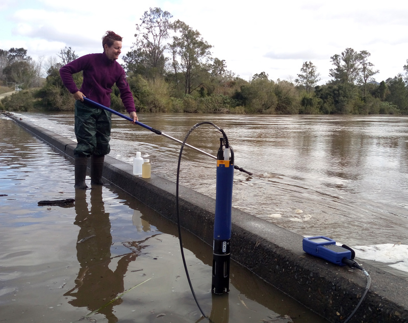 Technical and Laboratory Officer Roz Hagan sampling water in the Macleay River