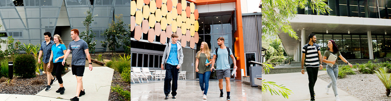 Students walking in various campus locations