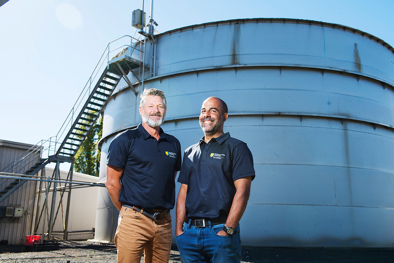 Dirk Erler and Shane McIntosh at wastewater treatment plant