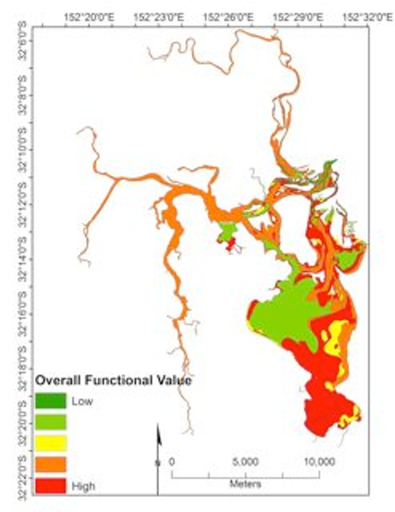 Map of overall functional value of benthic habitats in Wallis Lake