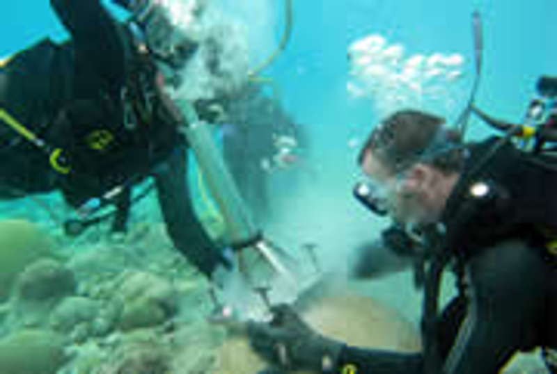 Taking coral core samples