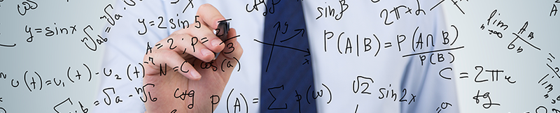 crop photo of man in a suit drawing mathematical equations on a transparent whiteboard