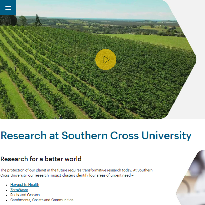 Screenshot of the research impact clusters landing page